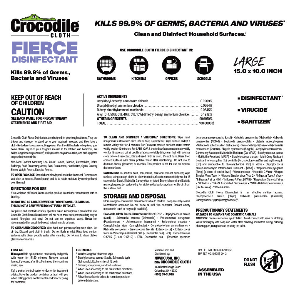 Fierce Disinfecting Cleaning Wipes 80 Count | Crocodile Cloth