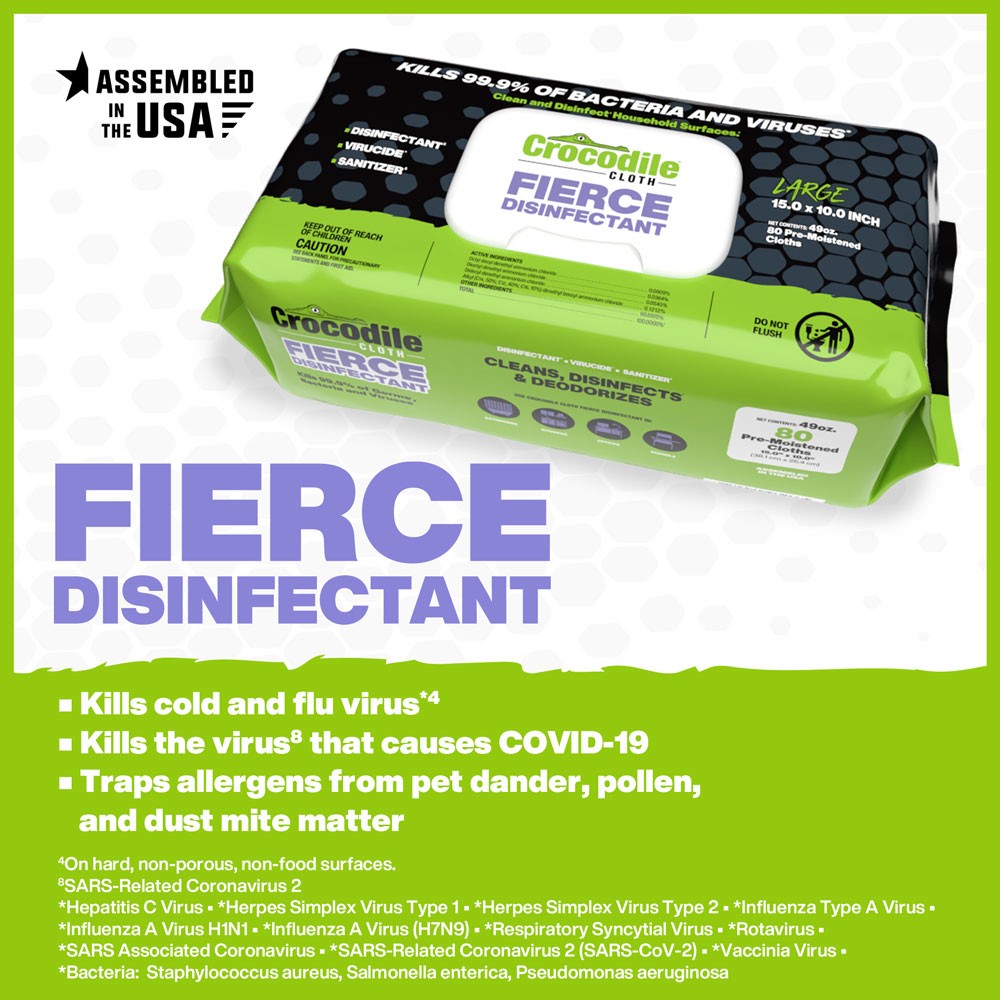Fierce Disinfecting Cleaning Wipes 80 Count | Crocodile Cloth